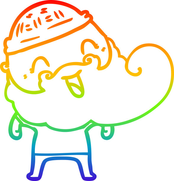 彩虹梯度线画幸福大胡子男人图片下载