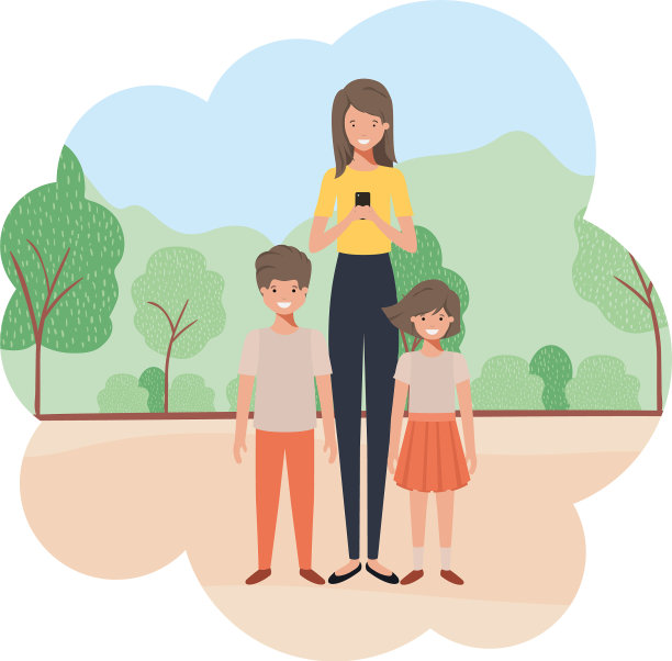 妈妈和孩子在景观头像的角色图片下载