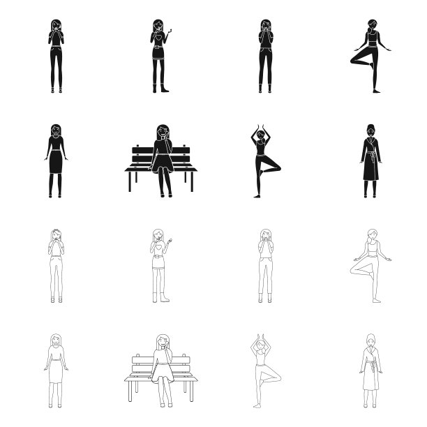 孤立对象姿态和情绪图标集图片下载