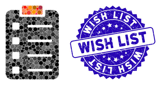 马赛克垫形式图标与垃圾垃圾愿望清单印章图片下载