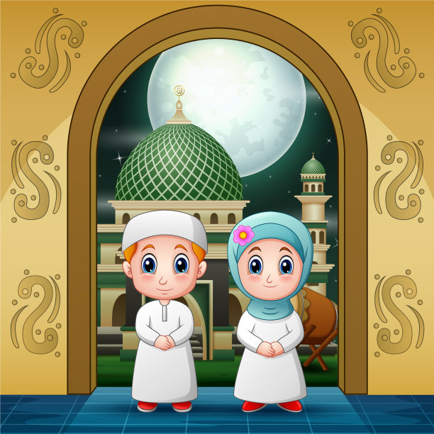 夫妇穆斯林进入清真寺入口的公关图片下载