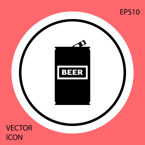 黑啤酒罐图标孤立在红色背景上图片下载