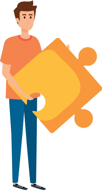 一个年轻人在玩拼图游戏图片下载