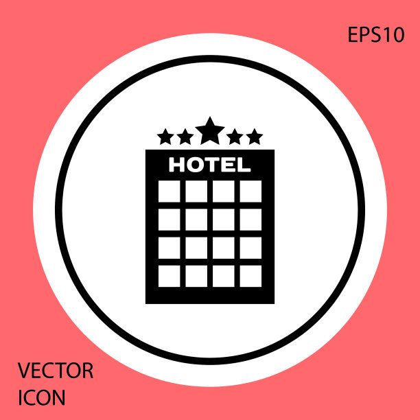 黑色酒店建筑图标孤立在红色上图片下载