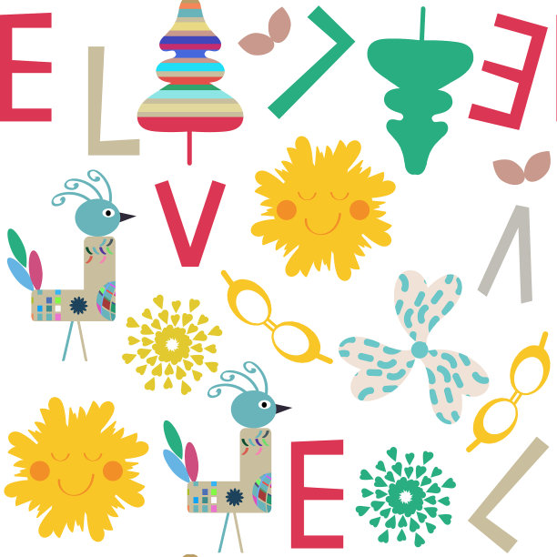 孩子们无缝的图案有小鸟、太阳花和图片下载