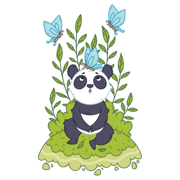 可爱的小熊猫小熊坐在草地上图片下载