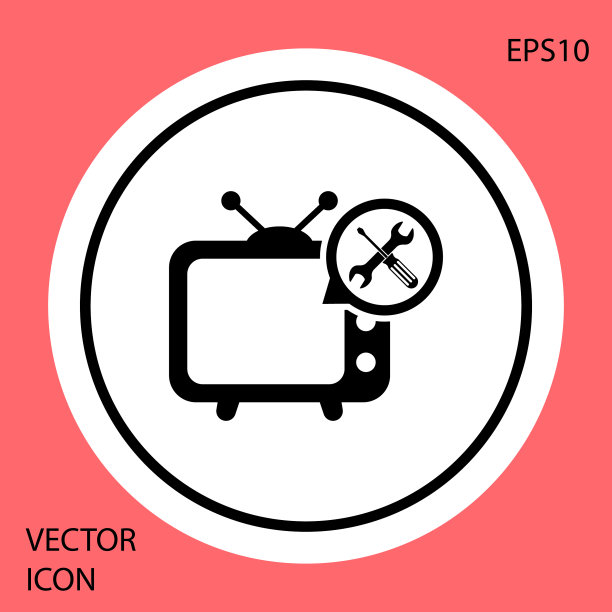 黑色电视与螺丝刀和扳手图标隔离图片下载