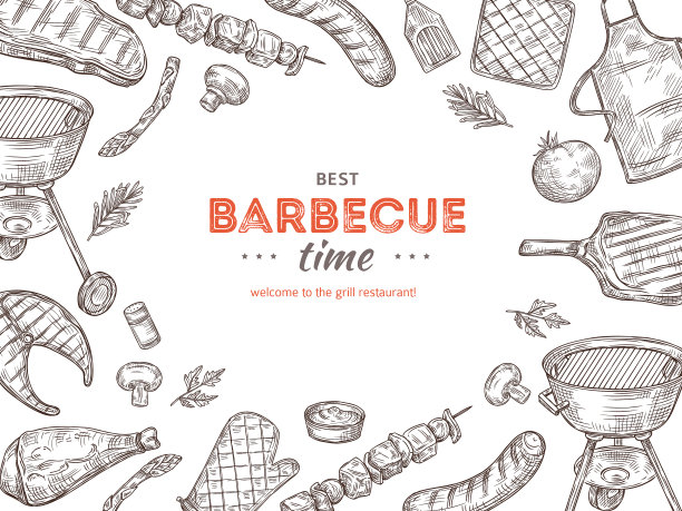 复古烧烤海报烧烤涂鸦烤鸡图片下载