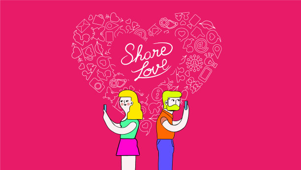 情侣在移动互联网上的爱情概念艺术图片下载