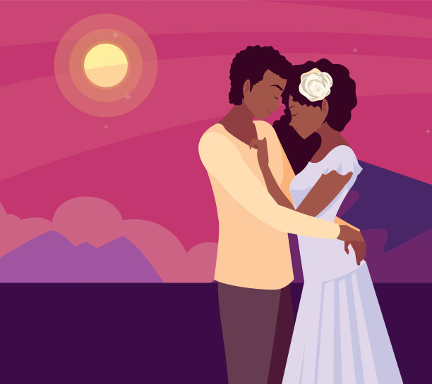 浪漫的情侣拥抱阳光景观图片下载