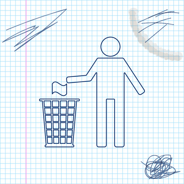 把垃圾扔进垃圾桶的人画的素描图标图片下载