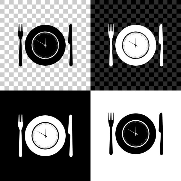 盘子上有时钟叉和刀的图标隔离图片下载