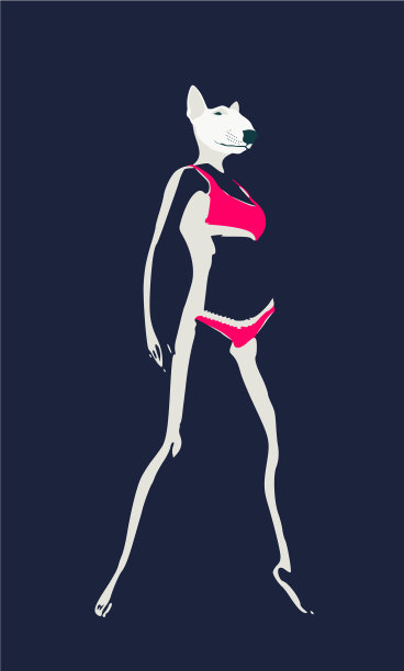 斗牛犬肖像与女人的身体图片下载