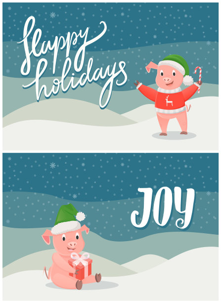 节日快乐和欢乐贺卡猪的象征图片下载