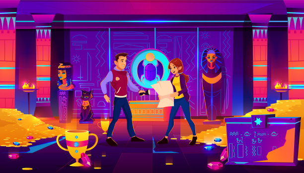 与人们一起探索逃出埃及法老墓的房间图片下载