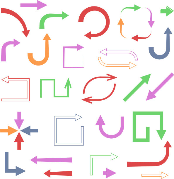 一组彩色的平面箭头图标图片下载