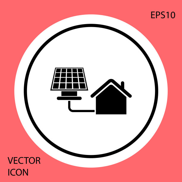 黑色房子与太阳能电池板图标隔离在红色图片下载