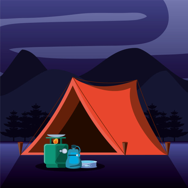 有帐篷和夜景的露营区图片下载