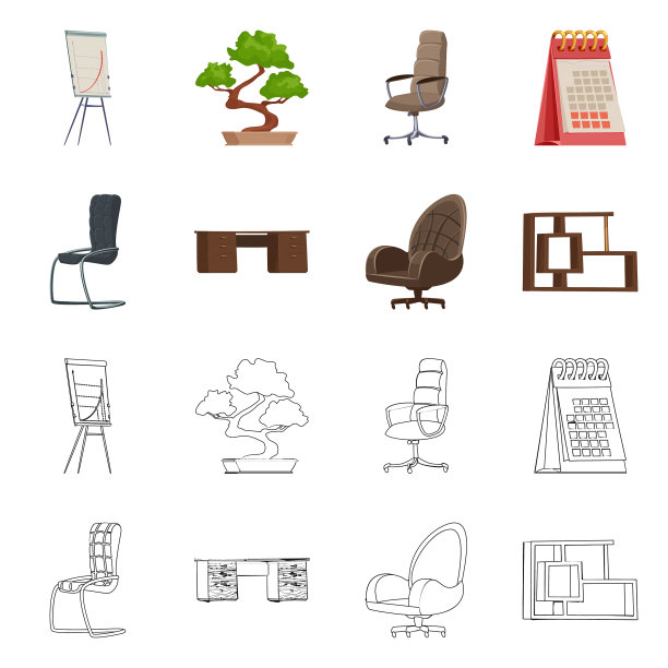 设计家具和工作图标套图片下载