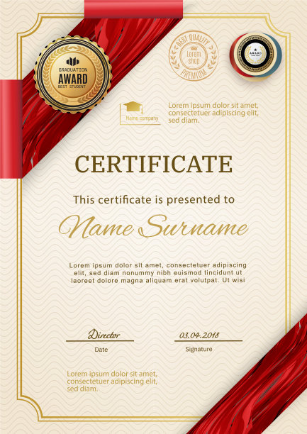 官方复古证书与红色的黄金设计图片下载