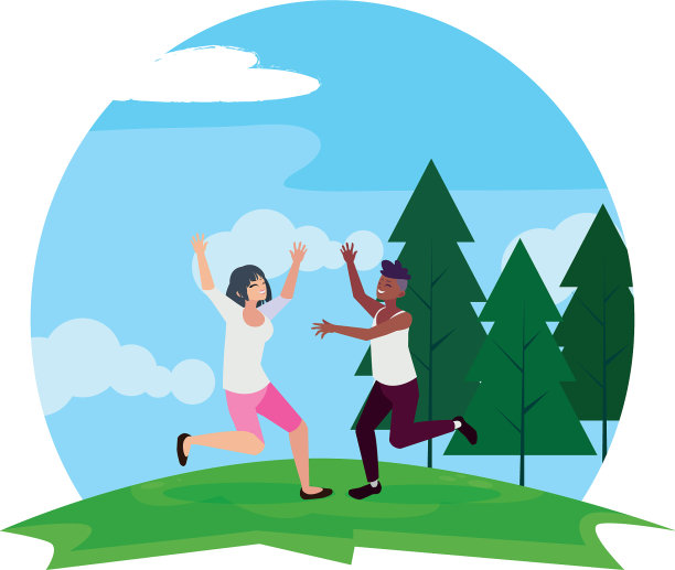 跨种族的年轻夫妇在营地庆祝图片下载