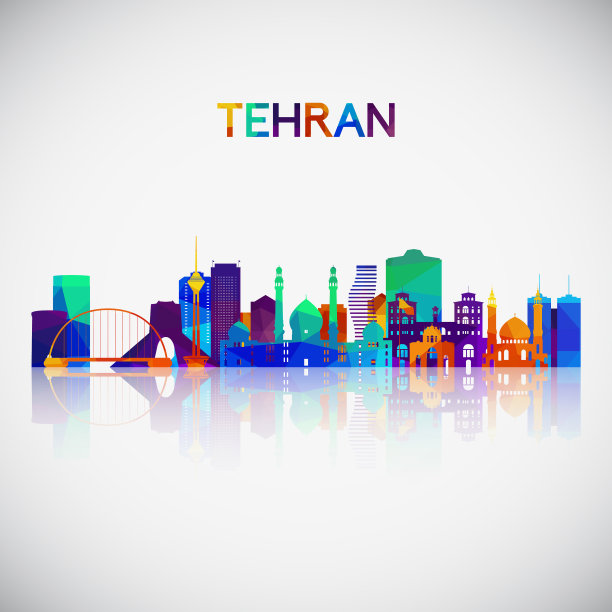 德黑兰天际线轮廓的彩色几何图片下载