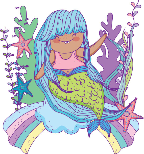 美丽的美人鱼和云中海星图片下载
