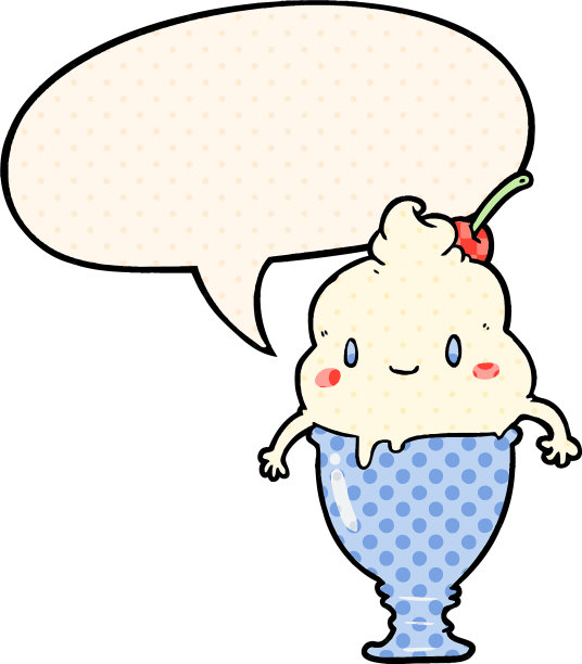 可爱的卡通冰淇淋和讲话气泡在漫画图片下载