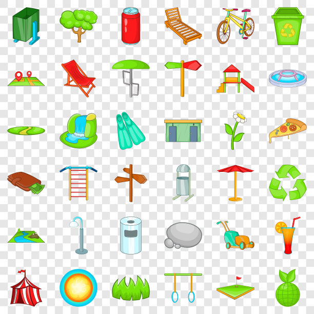 夏季公园图标设置卡通风格图片下载
