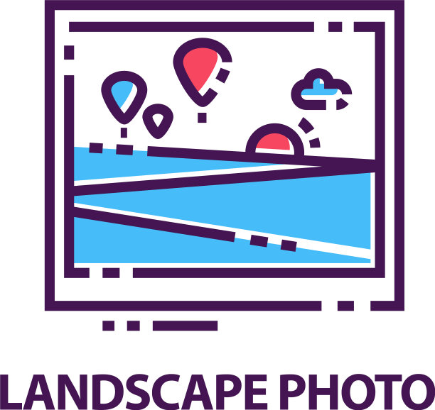 抽象平面标志与景观照片图片下载