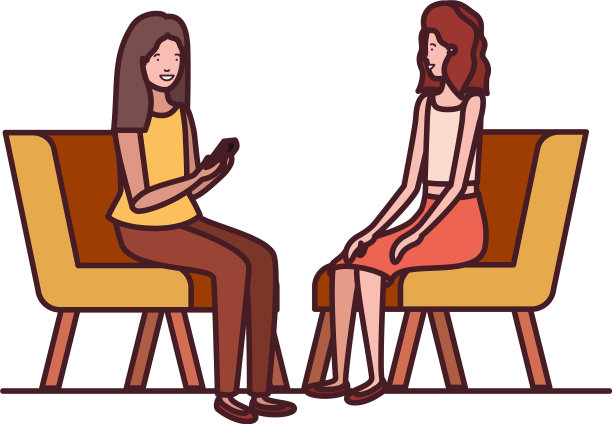 年轻女性坐在白色背景的椅子上图片下载