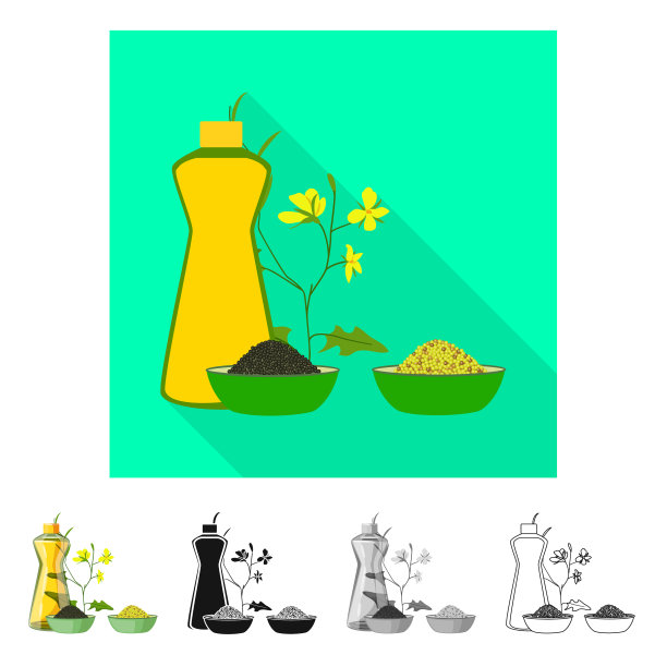 孤立的对象芥末和油菜籽图标集图片下载