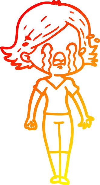 温暖的梯度线画卡通女人哭泣图片下载