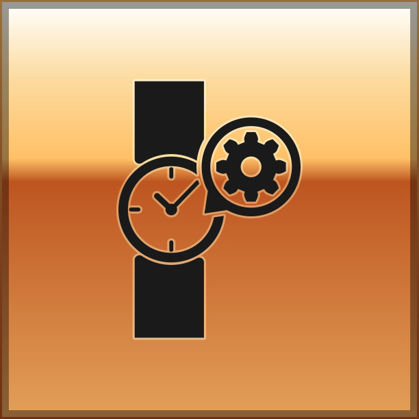 黑色腕表和齿轮图标隔离上的黄金图片下载