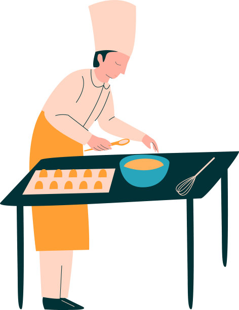 男厨师在餐桌上烹饪糕点专业图片下载