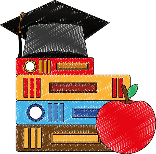 学校课本，毕业帽和苹果图片下载