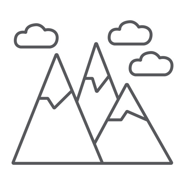 山脉细线图标，风景与山峰岩石图片下载