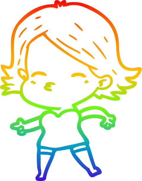 彩虹渐变线画卡通女人图片下载