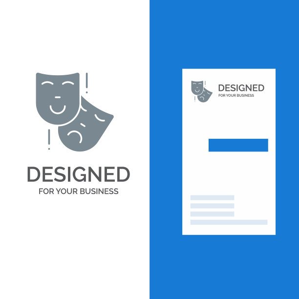 表演面具人物剧场灰色标志设计和图片下载