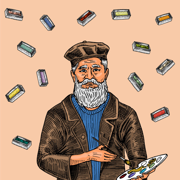 胡子有创意的人在一个颜色的背景图片下载