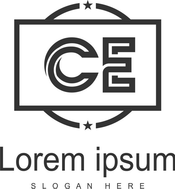 带有现代框架的CE字母Logo模板图片下载
