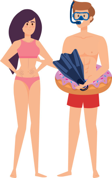 年轻夫妇与浮子和设备潜水图片下载