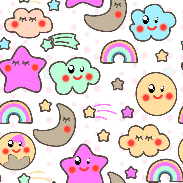 可爱风格无缝图案背景与可爱图片下载