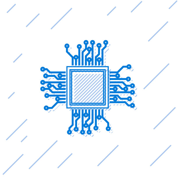蓝色处理器线图标隔离在白色上图片下载