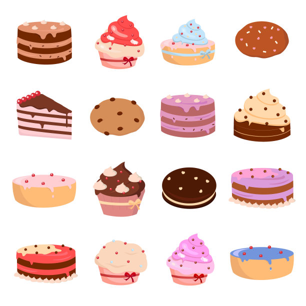 蛋糕和面包店的图标设置为白色背景图片下载