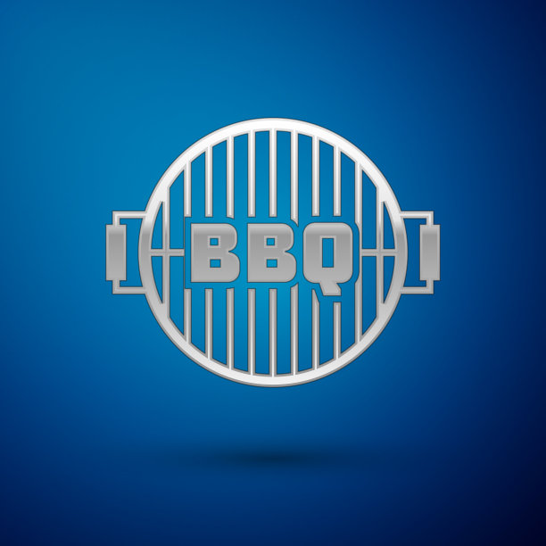 银色烧烤架图标孤立在蓝色图片下载