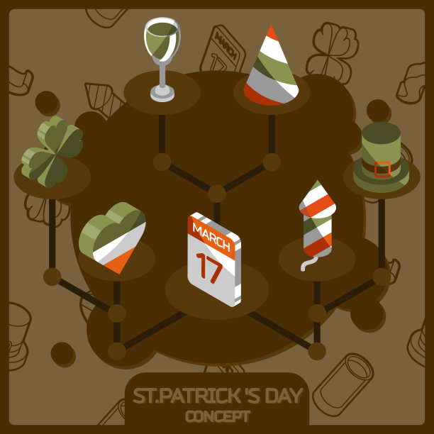 Stpatricks日颜色概念等距图标图片下载