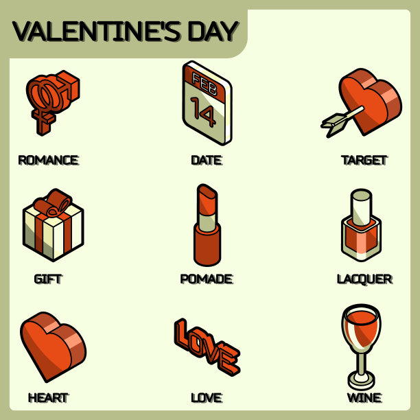 情人节颜色轮廓等距图标图片下载