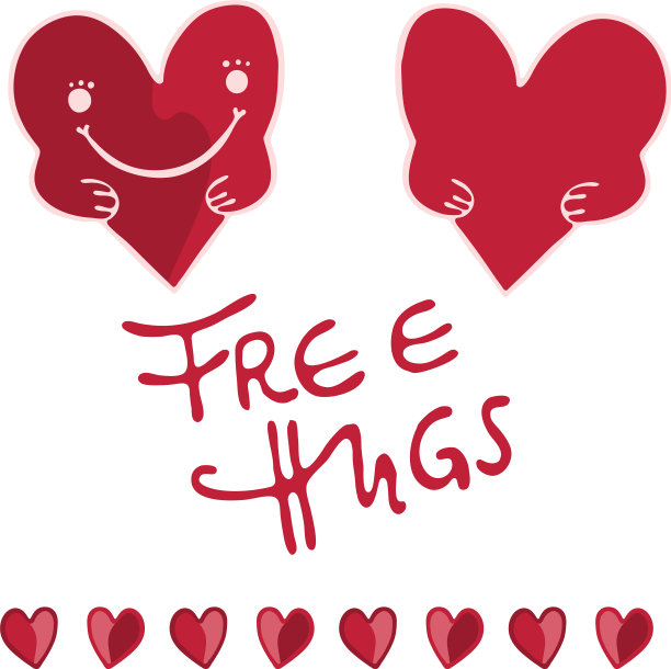 红色卡通心与手和免费拥抱图片下载