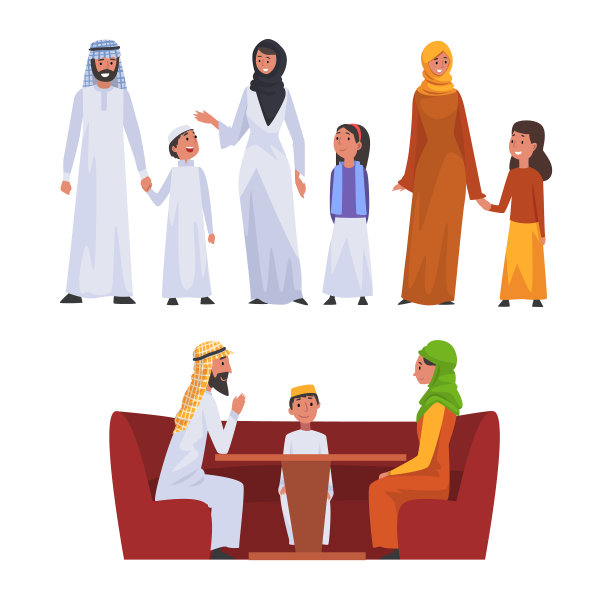 穿着民族服装的幸福阿拉伯家庭图片下载